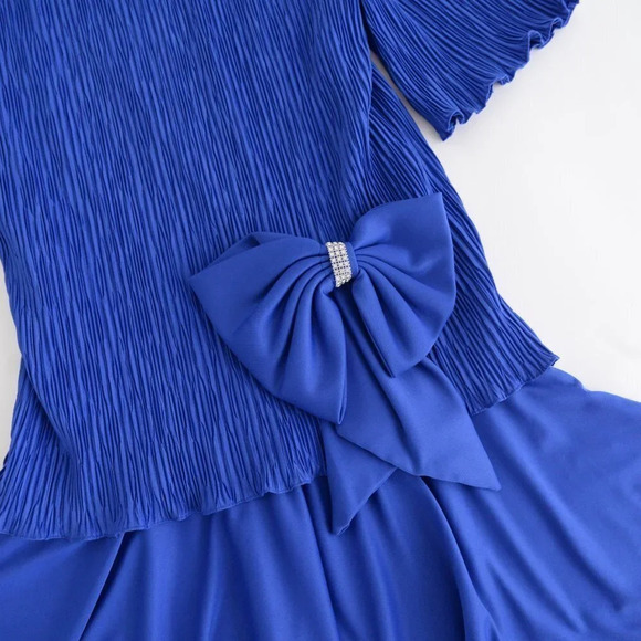 Vintage 80's After Dark Royal Blue Swing Dress with Bow 9/10 - Picture 10 of 15